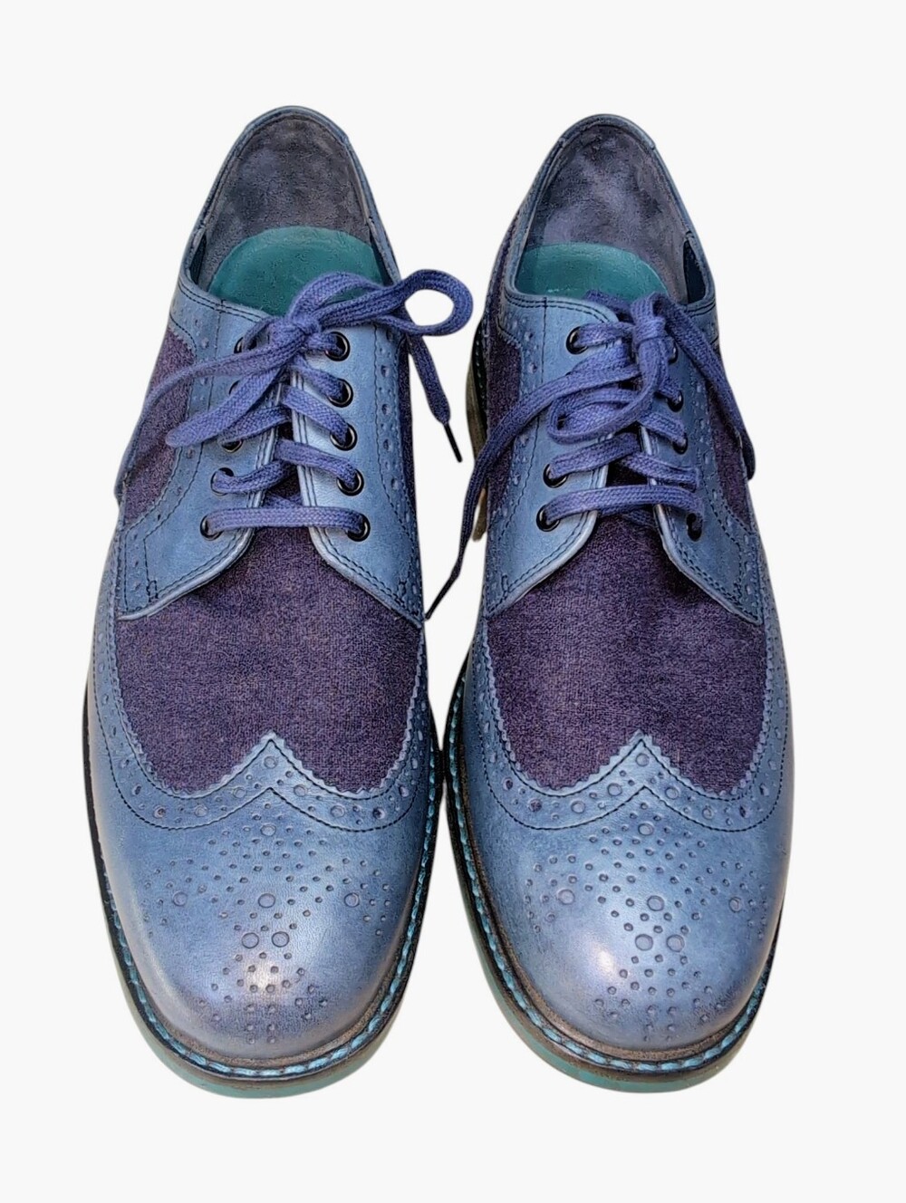Cole Haan Brogue Wingtip Oxford Dress Shoes Lace up Mens Size 9 M Blue Leather